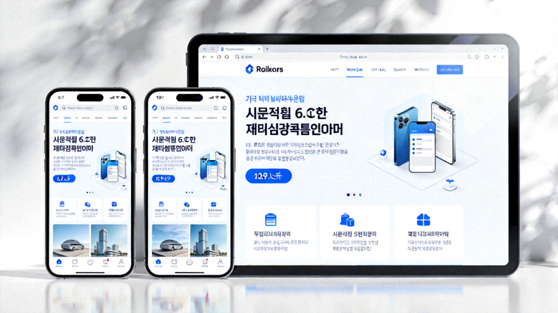 스마트폰과 태블릿 화면에서 웹사이트가 깔끔하게 표시되는 모습을 보여주는 이미지